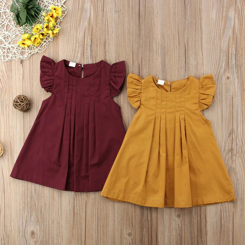 Newborn Summer Solid Color Clothes Baby Girl Ruffle Party Dress Kids Ruffle Short Sleeve Clothes Girls Tutu Solid Dress Toddler