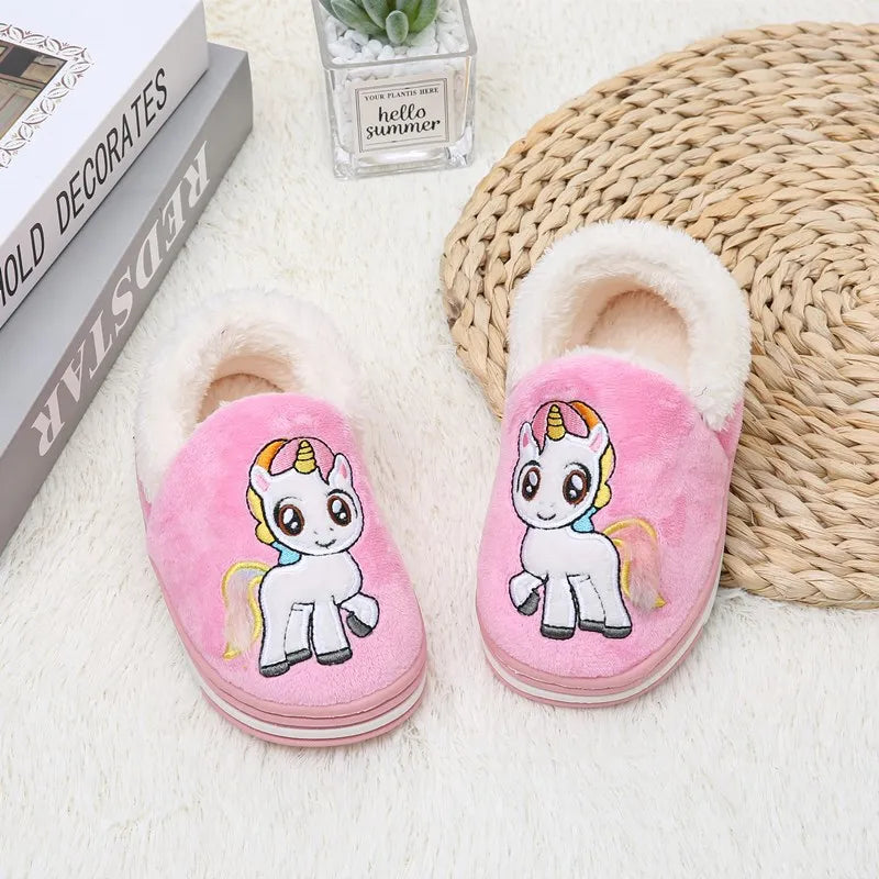 Unicorn Kids Slippers for Toddler Boys Indoor Shoes Baby Girl Fur Slides Cotton Flip Flop Warm Winter House Children Slipper