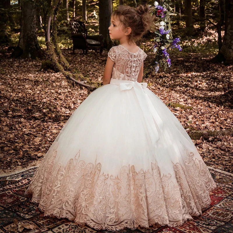 2024 Formal Girl Bridesmaid Dress Kids Clothes Baby Birthday Children Lace Princess Party Wedding Evening Prom Costume Vestidos
